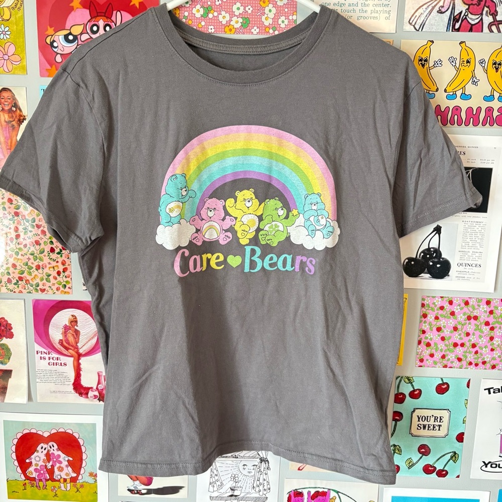 CARE BEARS Y2K Retro Style Grey Rainbow Graphic Nostalgic Cartoon Tee - Picture 4 of 7